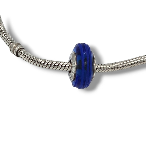 PANDORA Cobalt Blue Ribbon Swirl Murano Glass Bead Charm S925 Retired - Picture 14 of 16